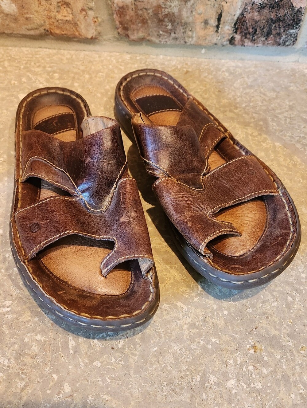 Born Women's Brown Leather Slide Sandals - Size 8